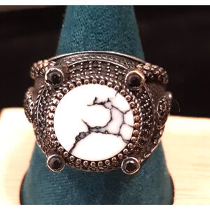 Heavy Men’s Artisan 925 Sterling Silver Statement Ring White Magnesite Size 12